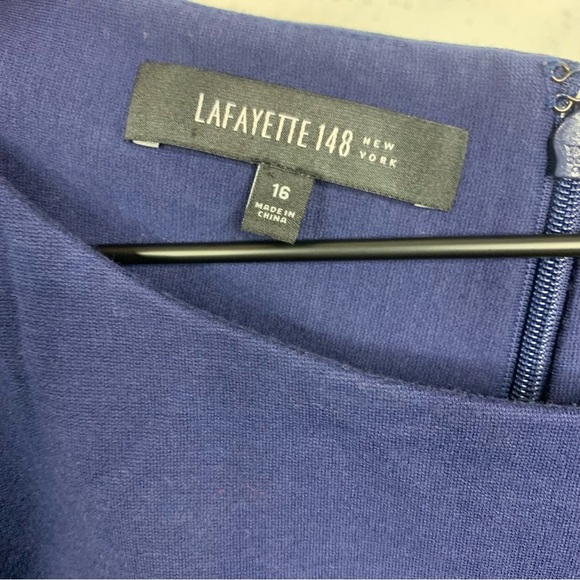 Lafayette Navy Blue Cap Sleeve Peplum Ruffle Dress Size 16 - Picture 11 of 13